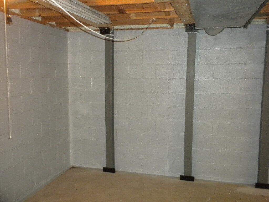 Steel I Beams Installed On Block Wall | Bowing Wall Repair Services | Area Waterproofing