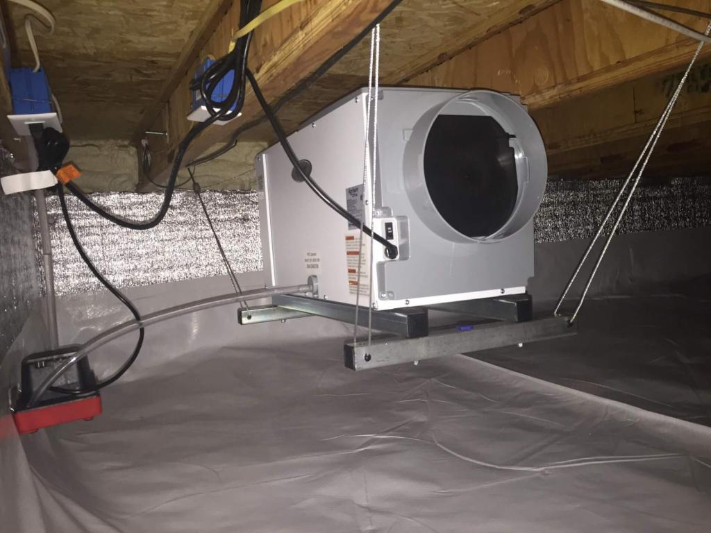 Crawl Space Dehumidifier Hanging From Ceiling Crawl Space Dehumidification | Area Waterproofing